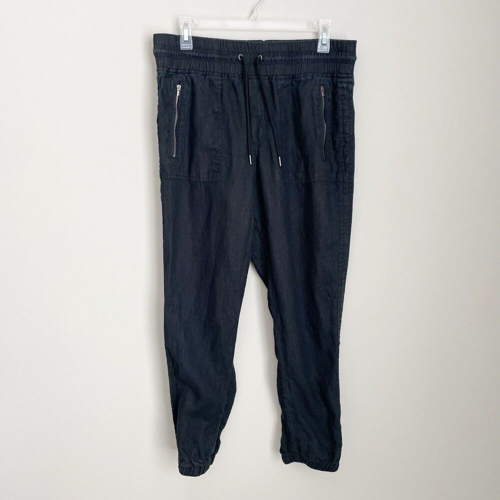 Athleta Size 10 Black Cabo Jogger Linen Pants Drawstring Beach Resort